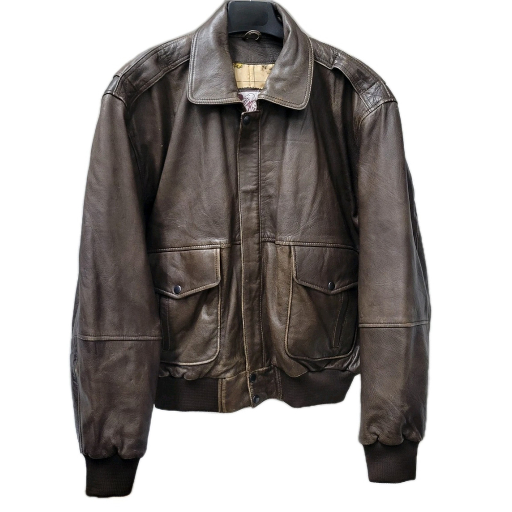 HERITAGE MINT REAL LEATHER Bomber Jacket Brown Long-Sleeves Full-Zip Size XXL